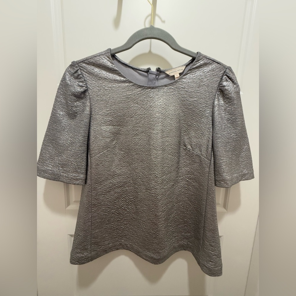 Rebecca Taylor. RARE. Silver Gunmetal Metallic Blouse. Size 4.